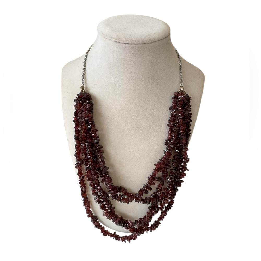 Orissa Rhodolite Garnet Multi Strand Necklace Boho Vintage Y2K Layered Statement